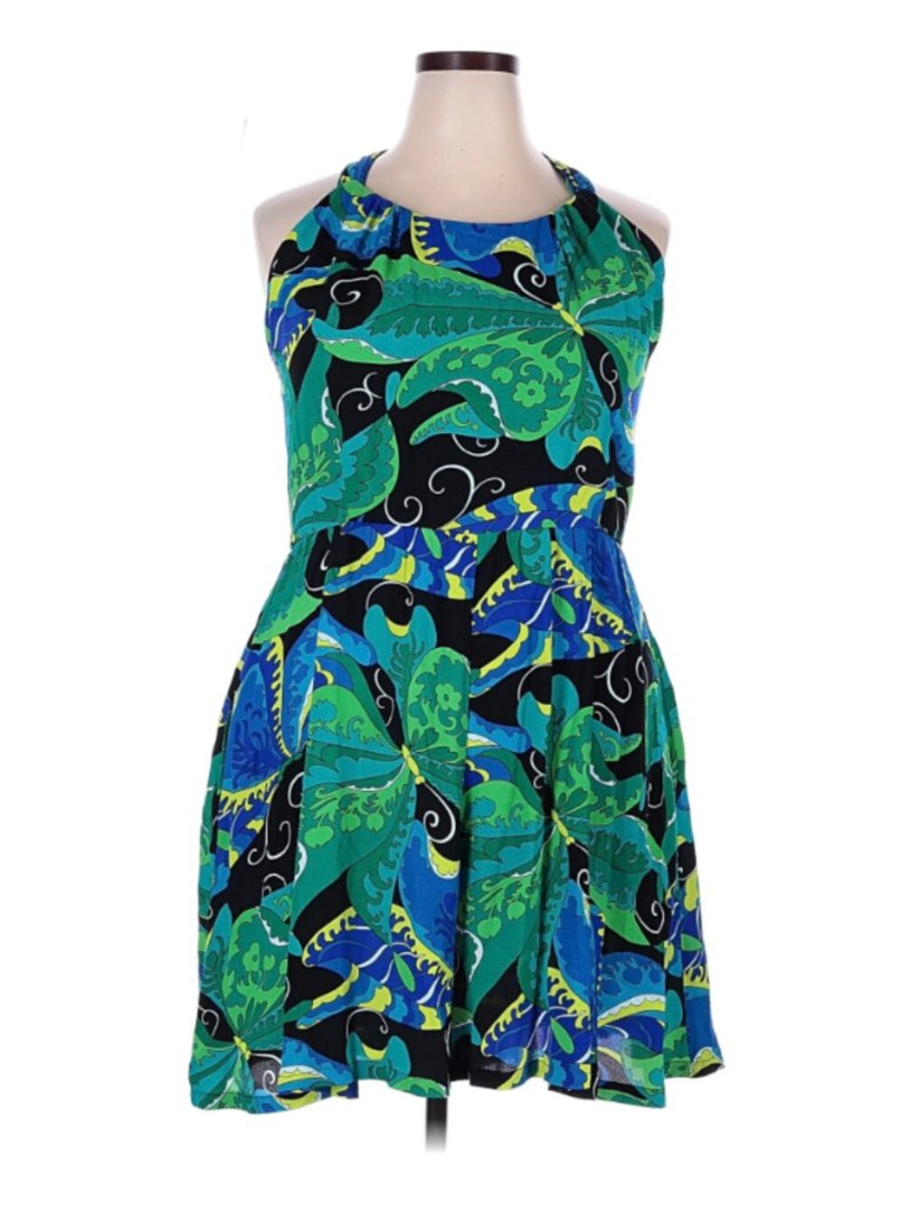 Trashy Diva Annette Psychedelic Butterflies Rayon Green Blue Black Romper wmn 24